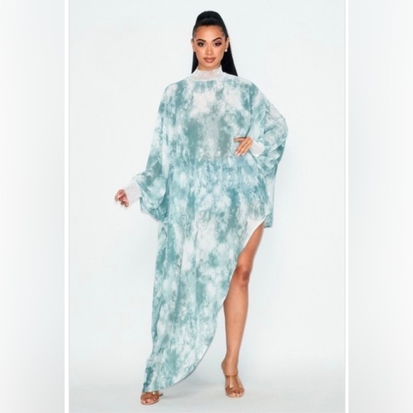 Private Label Tops - Chiffon Embellishment Asymmetrical Tunic Jewel